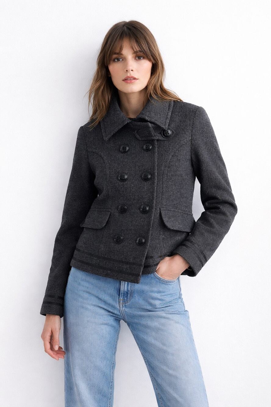 Zara TRF Charcoal Double-Breasted Peacoat Jacket – Size M